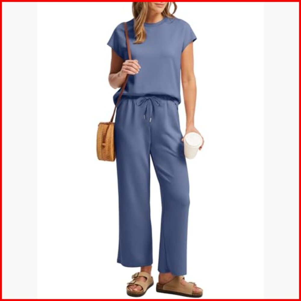 Medium Polyester Blend Lounge Set Cap Sleeve Top … - image 3